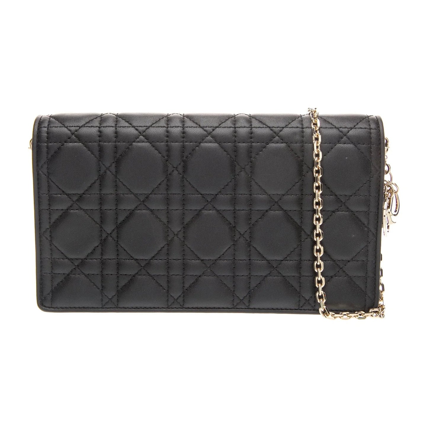 $2500 Christian Dior Lambskin Cannage Lady Dior Chain Wallet Black
