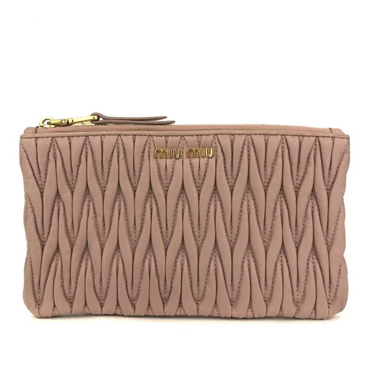 $508 MIU MIU Logo Gather Leather Cosmetic Pouch Bag Pink