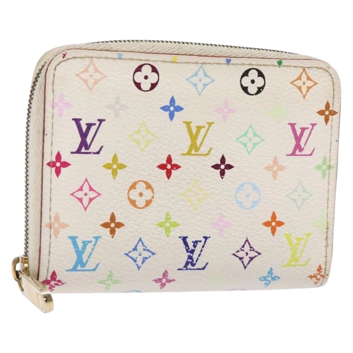 $660 2008 LOUIS VUITTON Monogram Multicolor Zippy Coin Purse Wallet White TH0098