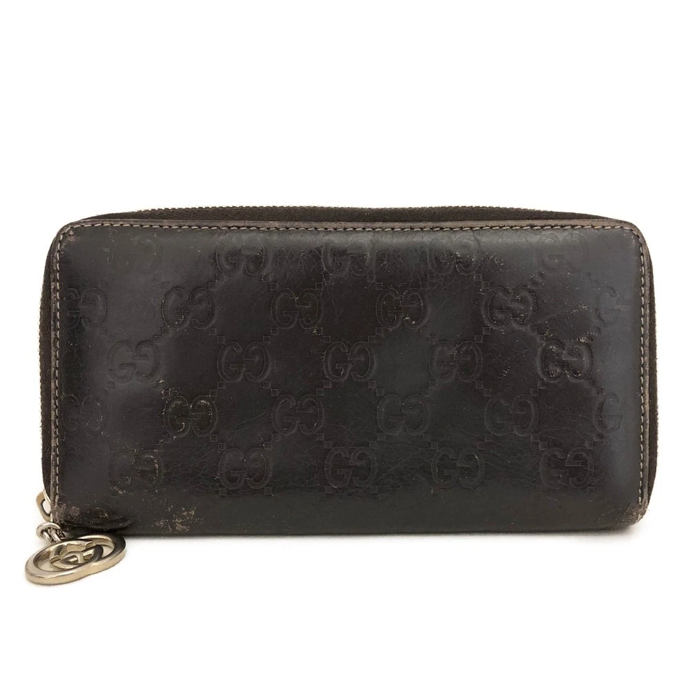 GUCCI Ssima Interlocking G GG Logo Leather Zip Around Long Wallet
