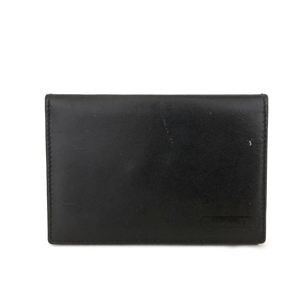 $450 CHRISTIAN DIOR Grained Calfskin Logo Card Case Black