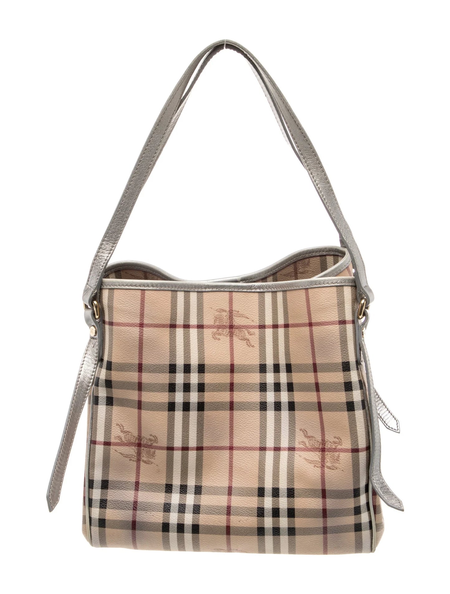 $895 Burberry Haymarket Check Small Canterbury Tote Silver
