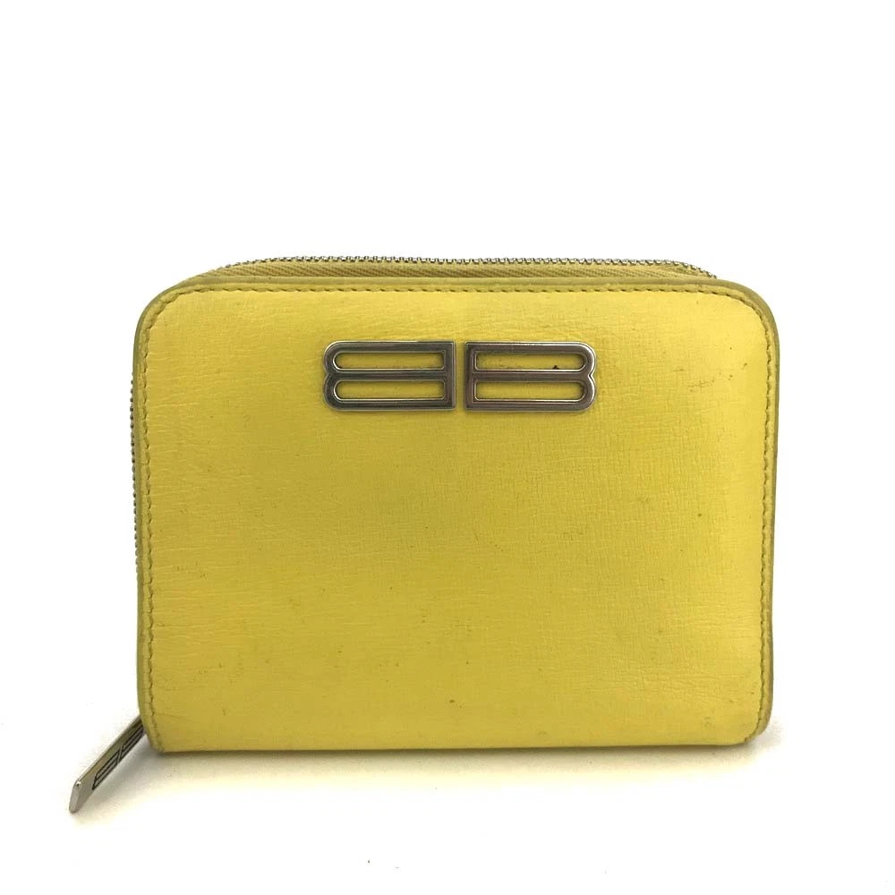 BALENCIAGA BB Logo Leather Bifold Wallet Yellow