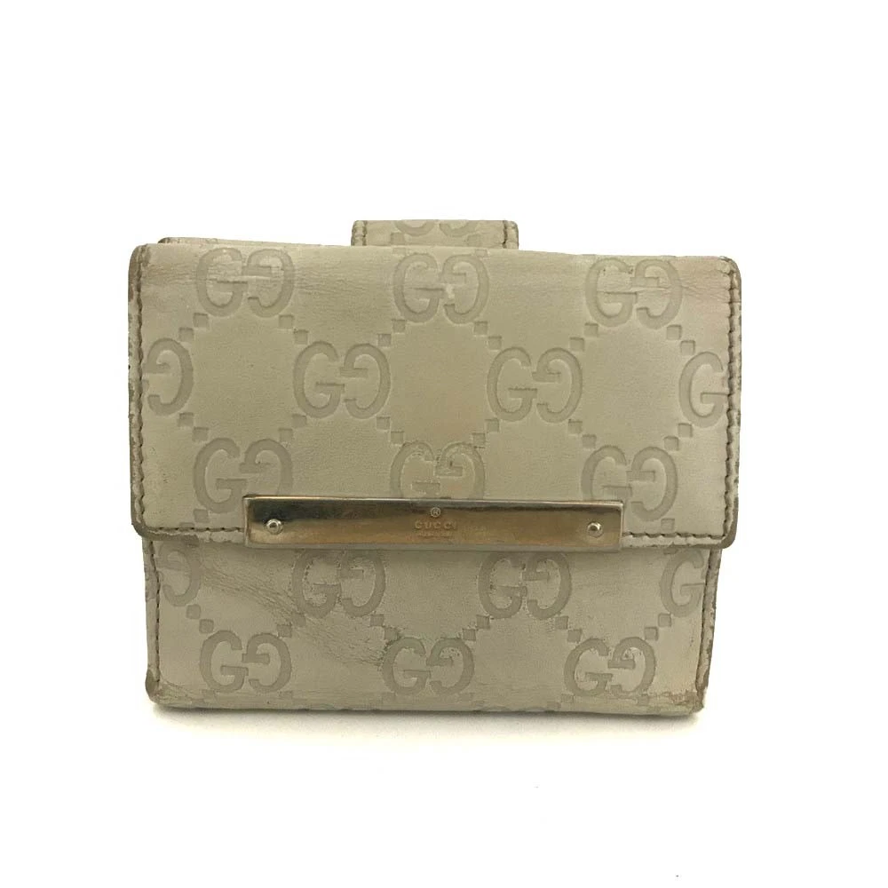 GUCCI Ssima GG Logo Leather Bifold Wallet Ivory