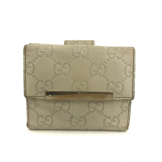 GUCCI Ssima GG Logo Leather Bifold Wallet Ivory
