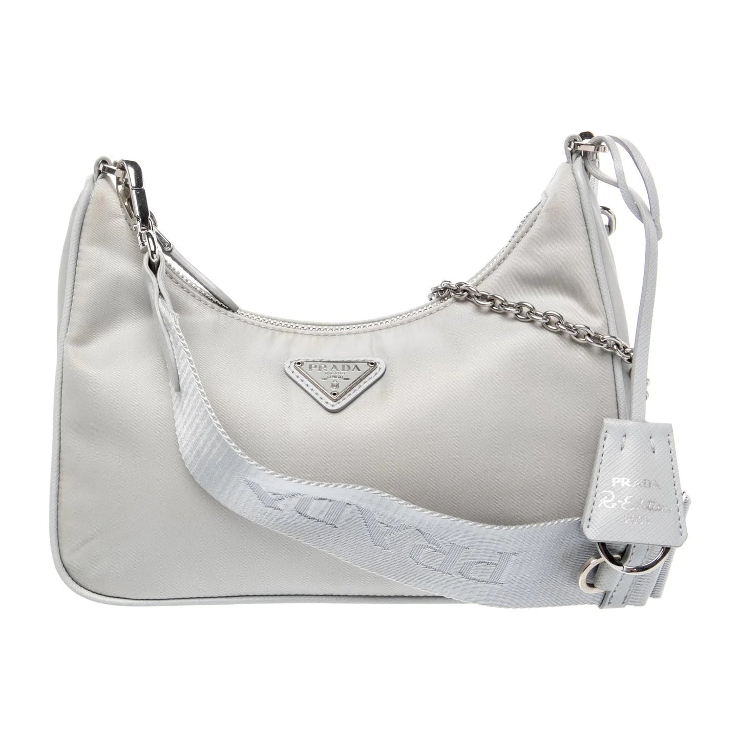$2250 Prada Nylon Re-Edition 2005 Shoulder Bag Silver