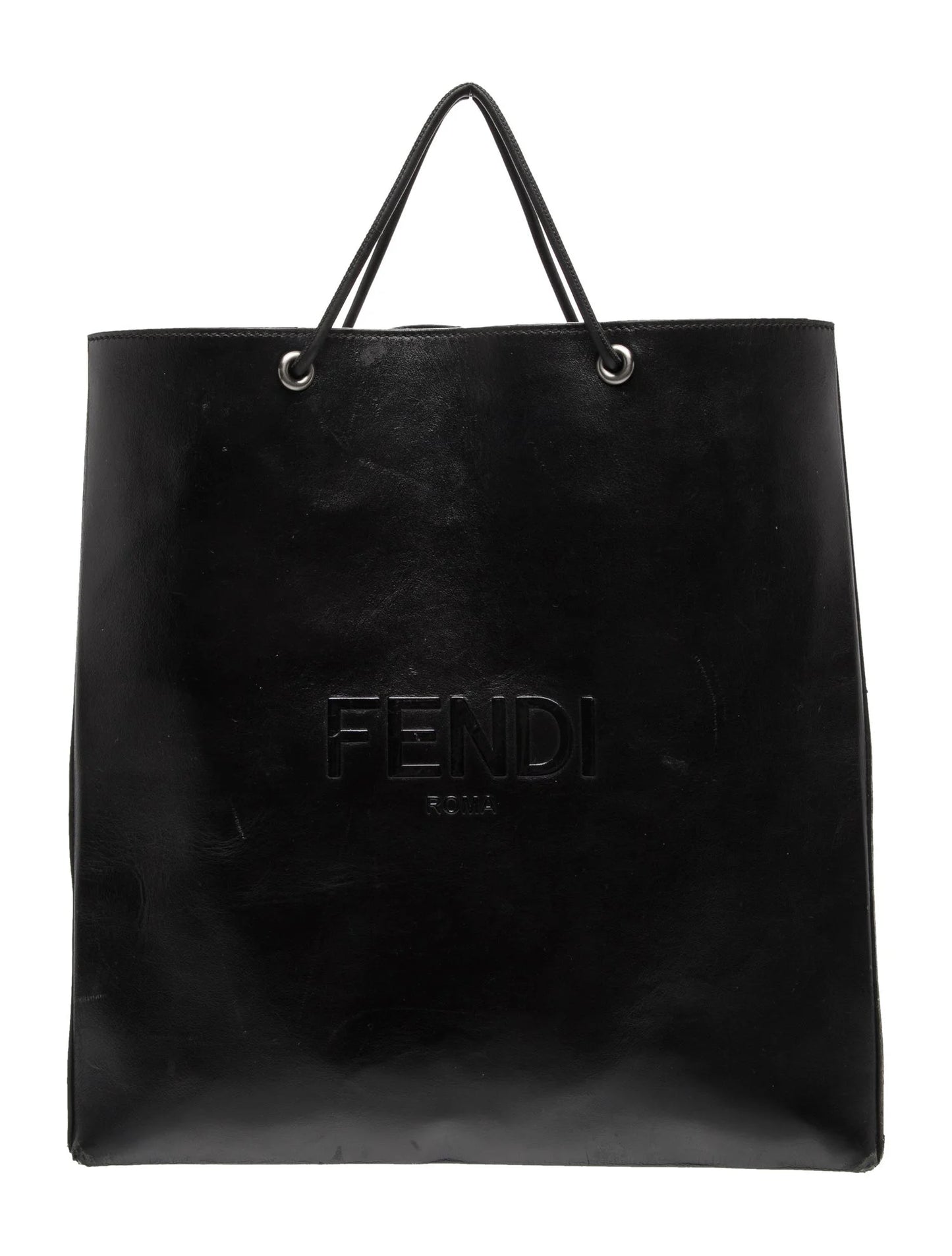 $2750 2021 FENDI Roma Embossed Logo Leather Tote Bag Black Flat Shopping Bag
