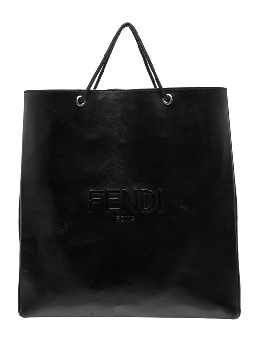 $2750 2021 FENDI Roma Embossed Logo Leather Tote Bag Black Flat Shopping Bag