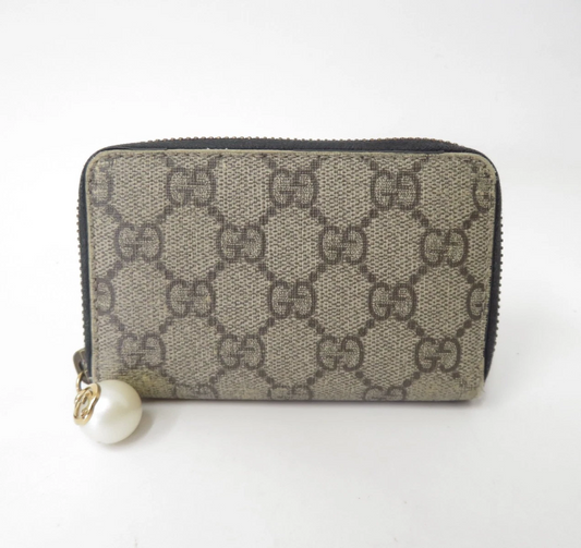 Auth GUCCI GG  Supreme PVC Zip Around Compact Zippy Wallet I#52708