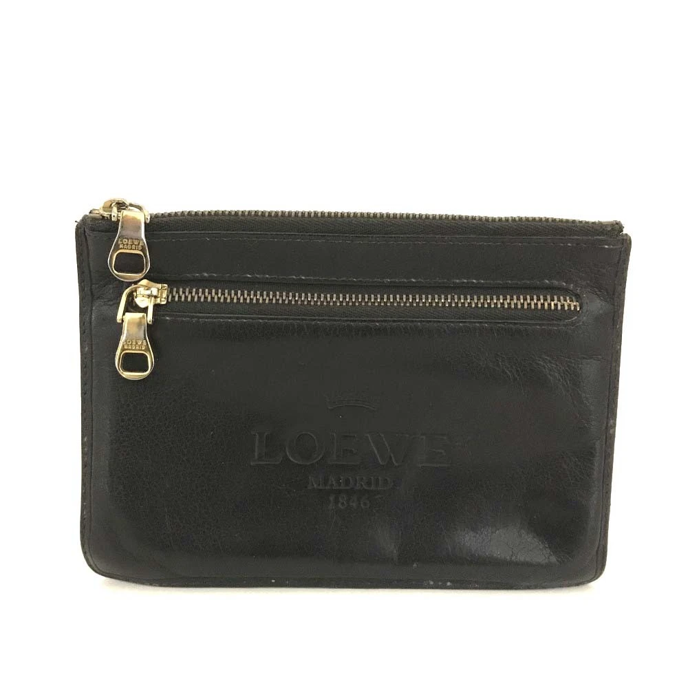 $550 LOEWE Logo Leather Cosmetic Pouch Brown