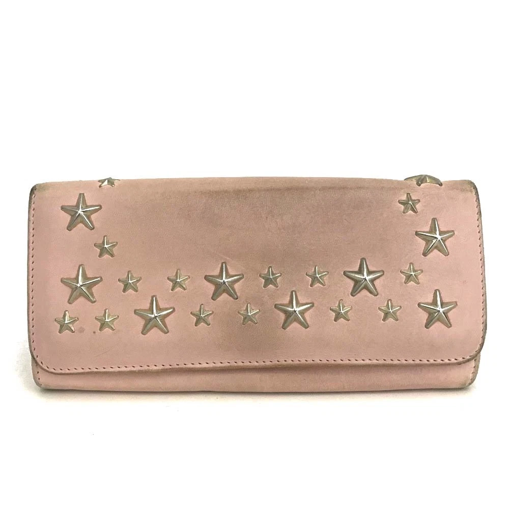 Jimmy Choo Nino Star Studded Leather Long Bifold Wallet Pink