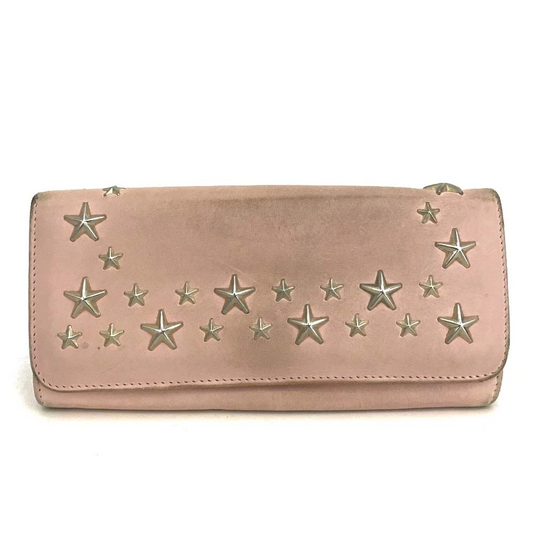Jimmy Choo Nino Star Studded Leather Long Bifold Wallet Pink