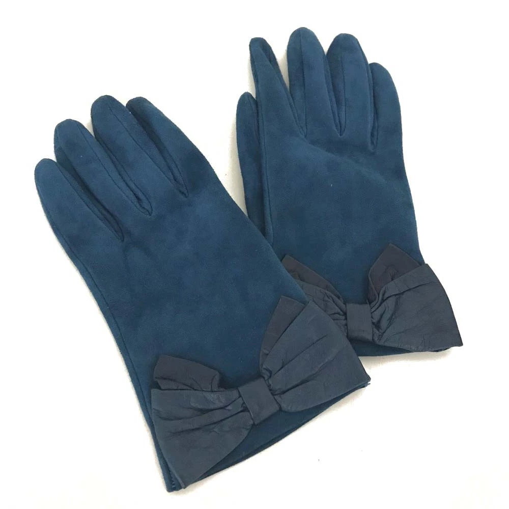Salvatore Ferragamo Ribbon Leather Gloves Blue