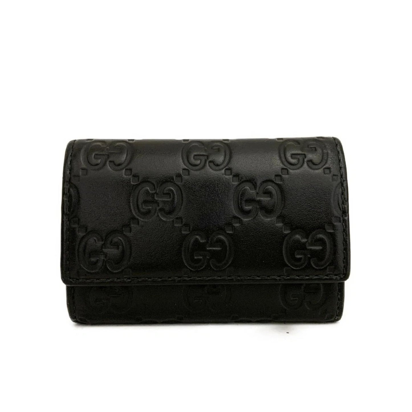 GUCCI Ssima GG Logo Leather 6 Rings Key Case Black