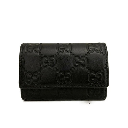 GUCCI Ssima GG Logo Leather 6 Rings Key Case Black