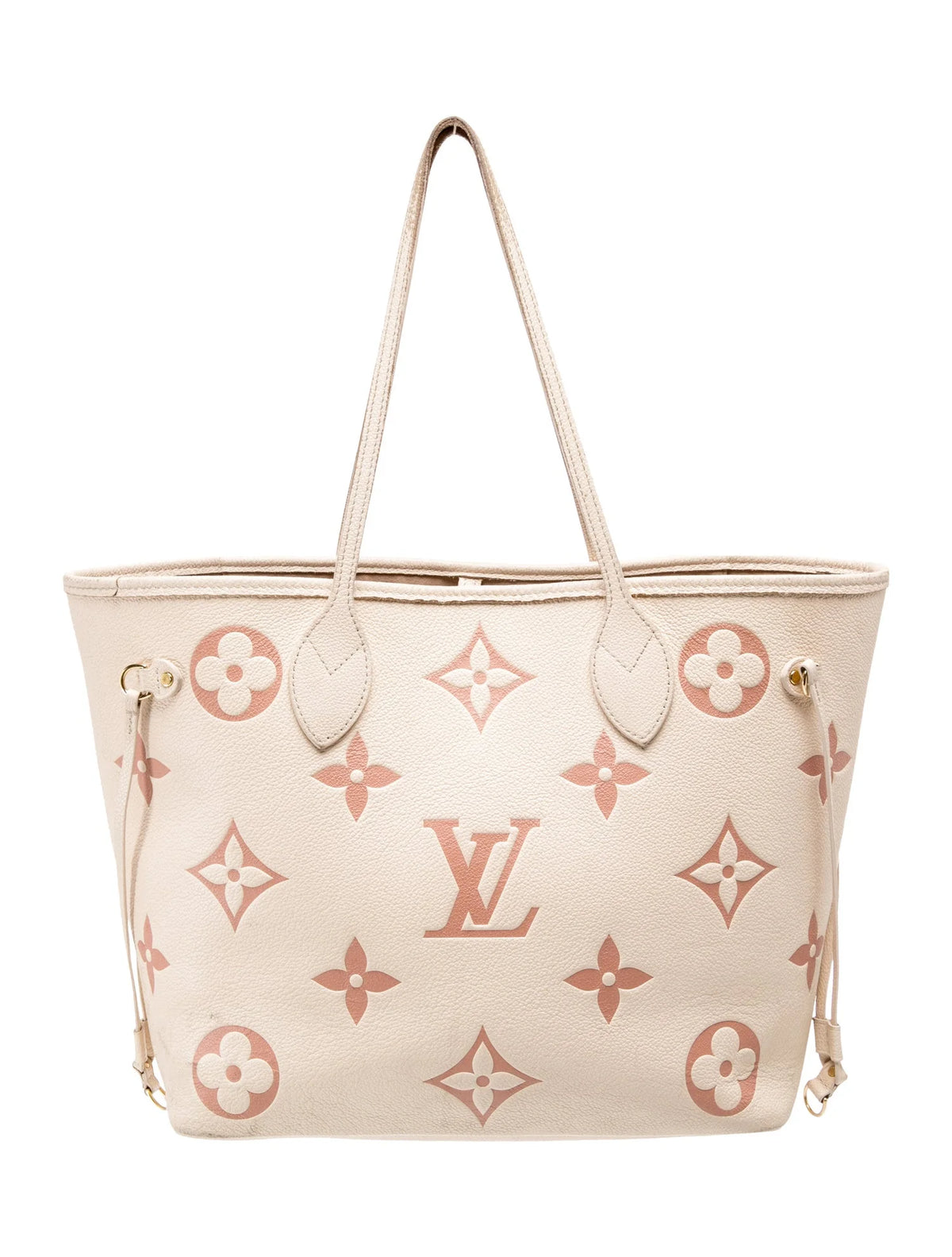 $2850 2021 Louis Vuitton Empreinte Monogram Giant Neverfull MM Creme Rose Trianon with Pouch 10021296
