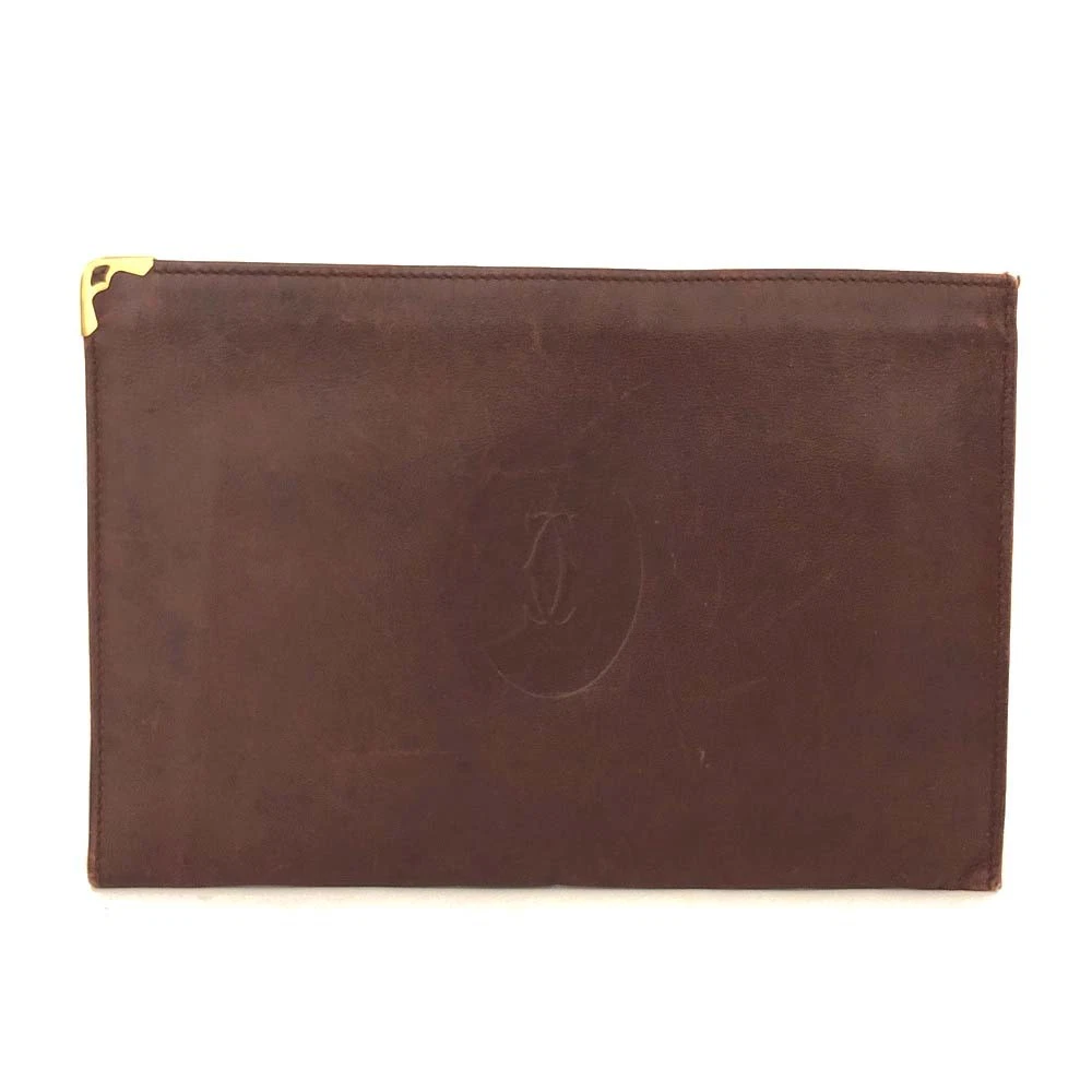 Must de Cartier Leather Cosmetic Pouch Bag Bordeaux