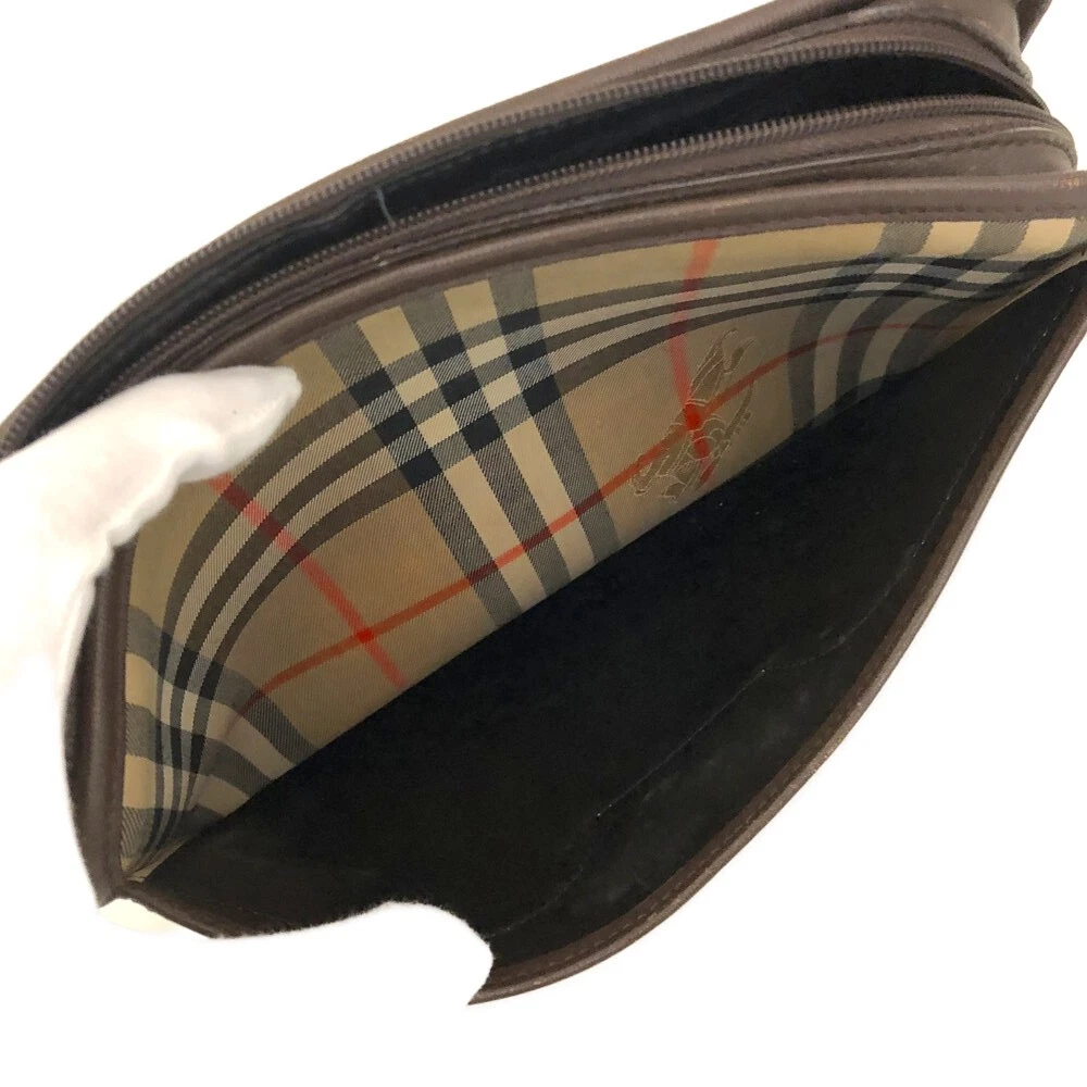 $450 Burberrys Horse Logo Check Canvas Clutch Bag Beige