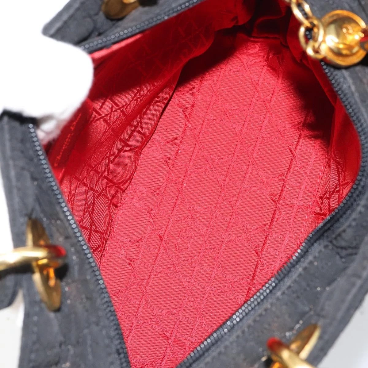 $5100 Christian Dior Nylon Cannage Medium Lady Dior Black Gold