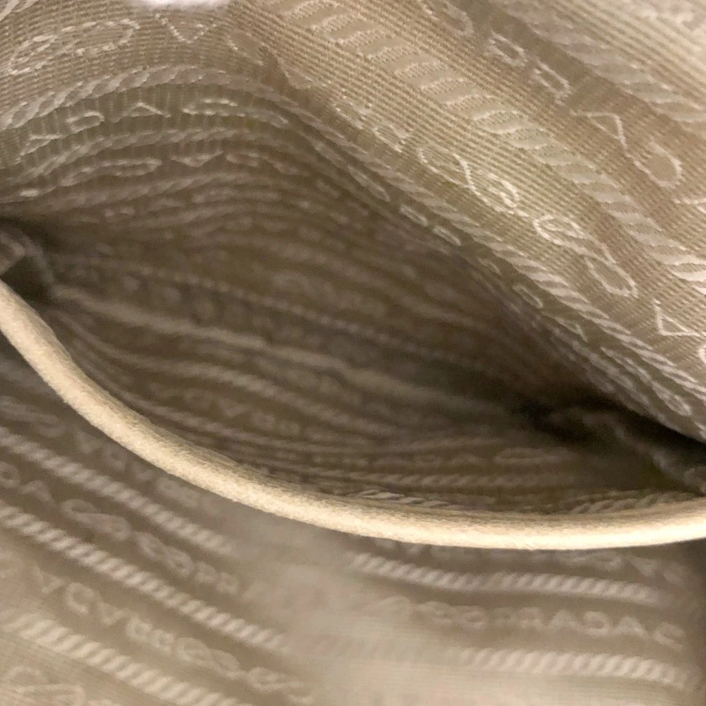PRADA Logo Plate Nylon Hand Bag Ivory/6CH0844