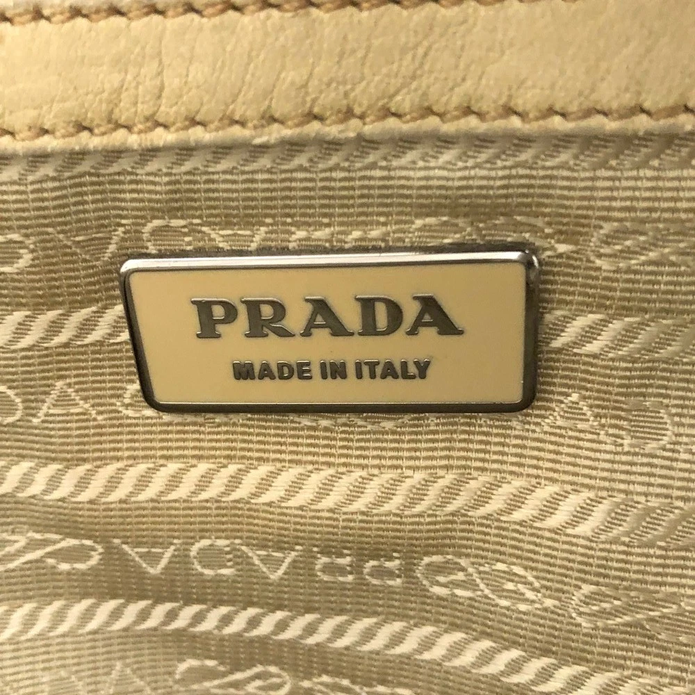 PRADA Logo Plate Nylon Hand Bag Ivory/6CH0844