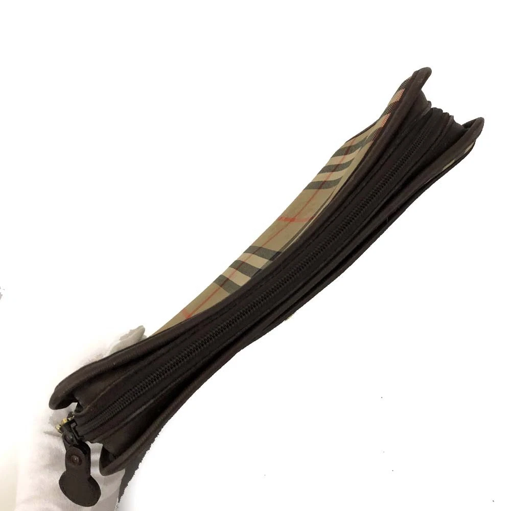 $450 Burberrys Horse Logo Check Canvas Clutch Bag Beige