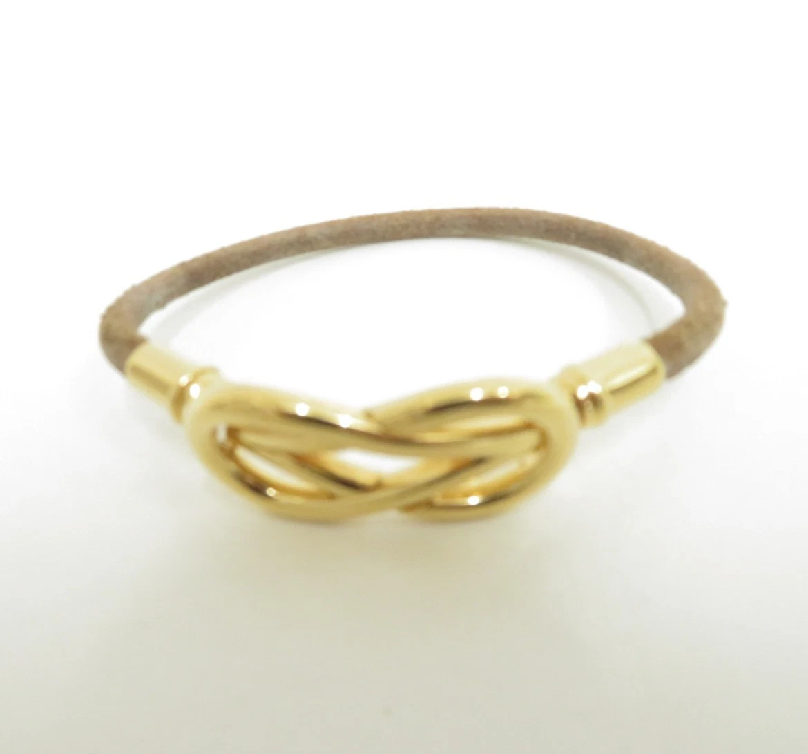 $460 Hermes Natural Bridle Atame Bracelet Gold Brown