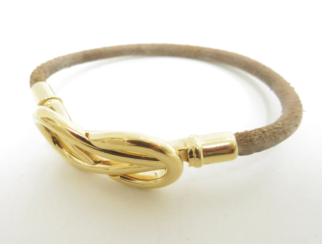 $460 Hermes Natural Bridle Atame Bracelet Gold Brown