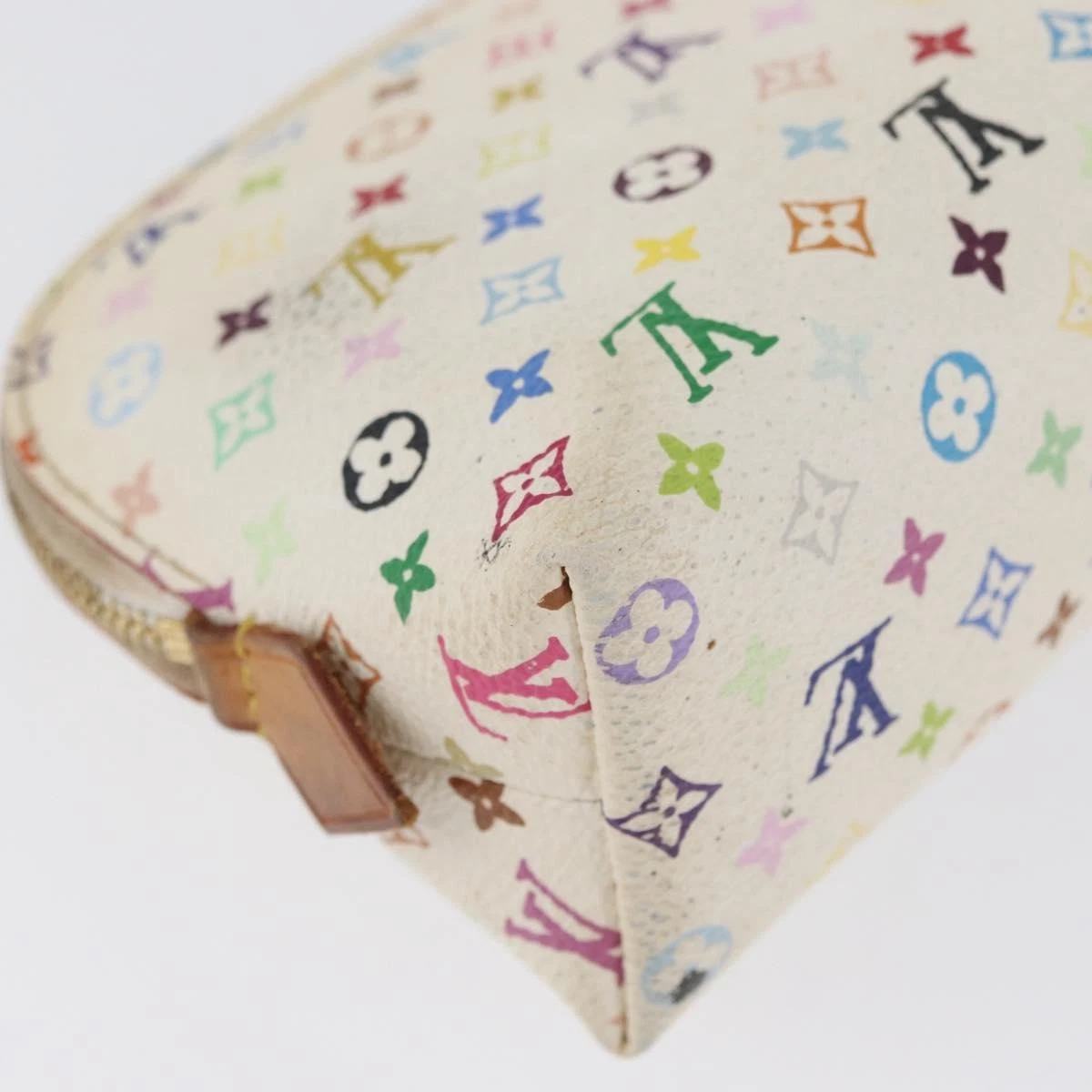 $625 2012 LOUIS VUITTON Monogram Multicolor Cosmetic Pouch White Litchi 2172