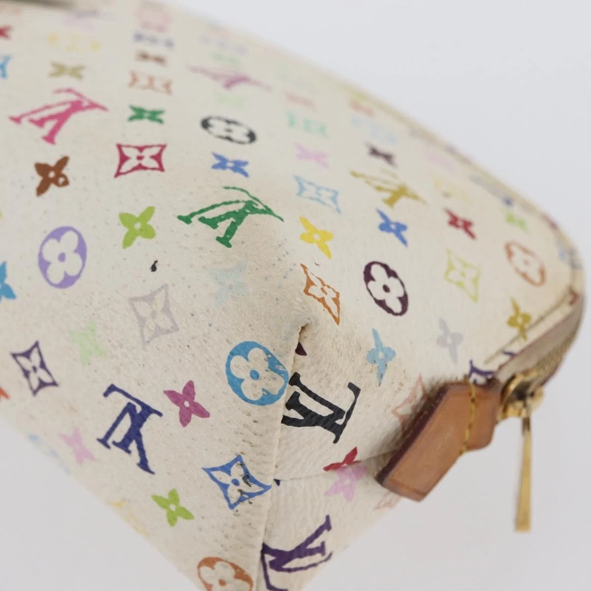 $625 2012 LOUIS VUITTON Monogram Multicolor Cosmetic Pouch White Litchi 2172