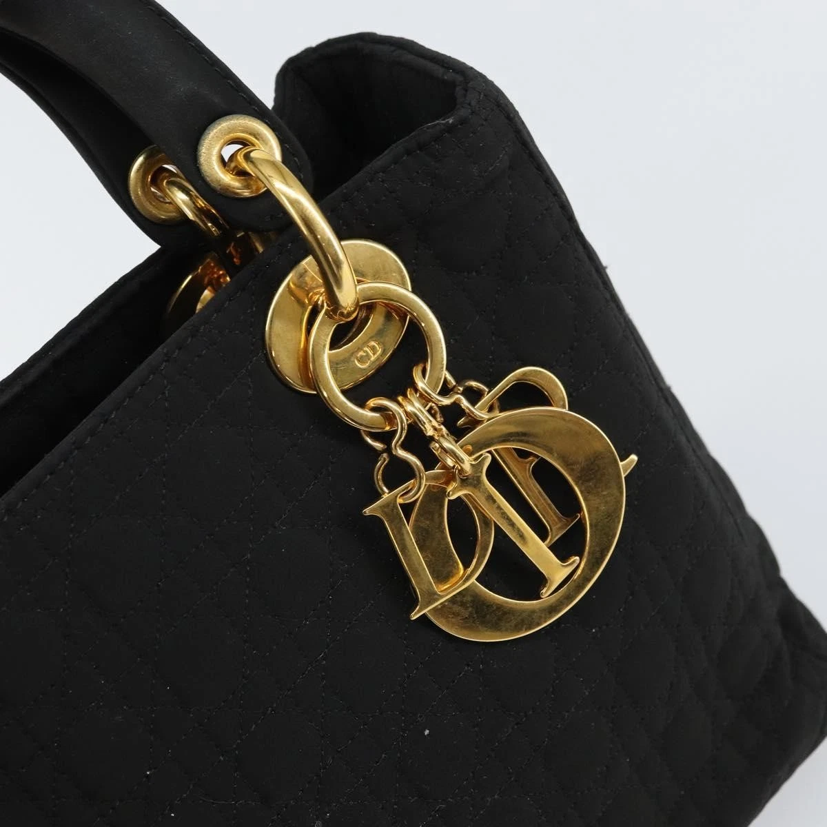 $5100 Christian Dior Nylon Cannage Medium Lady Dior Black Gold