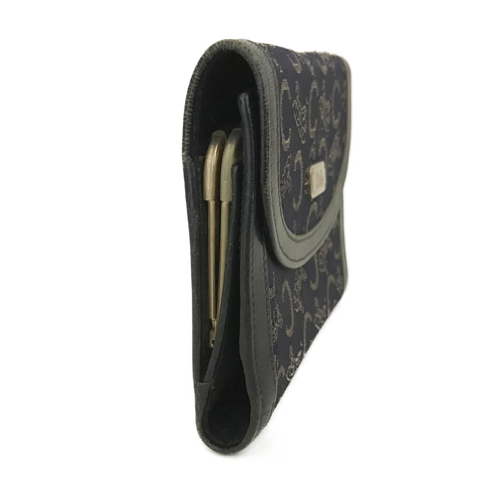 $590 CELINE C Macadam Canvas Trifold Wallet Navy Blue