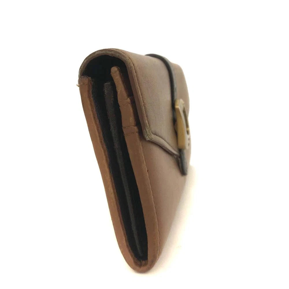 FENDI FF Logo Leather Bifold Long Wallet Brown