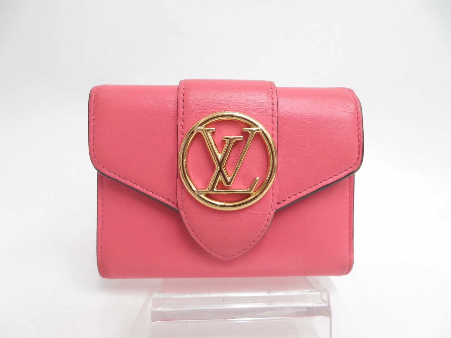 $965 2020 LOUIS VUITTON Smooth Calfskin LV Pont 9 Compact Wallet Pink FH2230