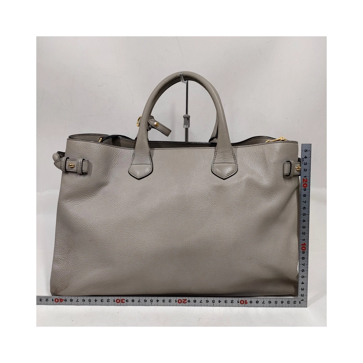 $1595 Burberry Grainy Calfskin House Check Medium Banner Tote Grey