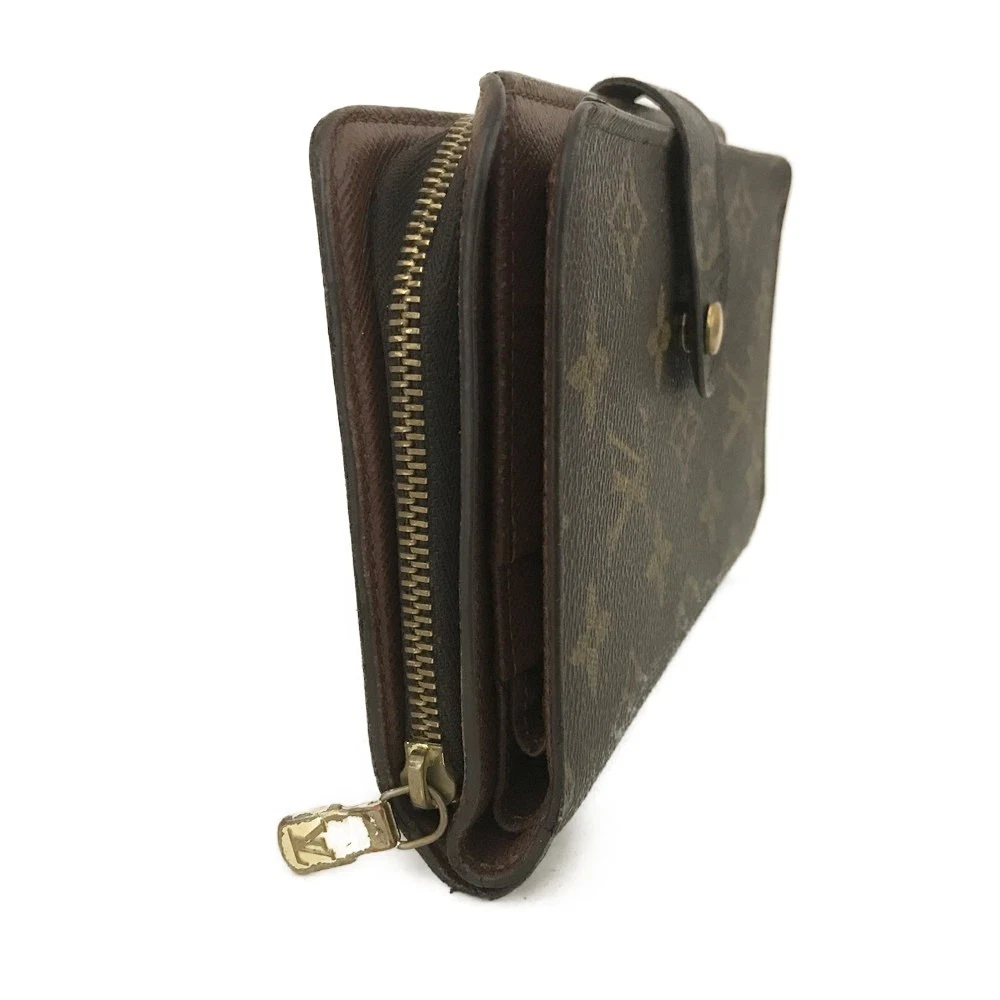 $750 Louis Vuitton Monogram Porte Papier Zippe Bifold Wallet Brown SP1012