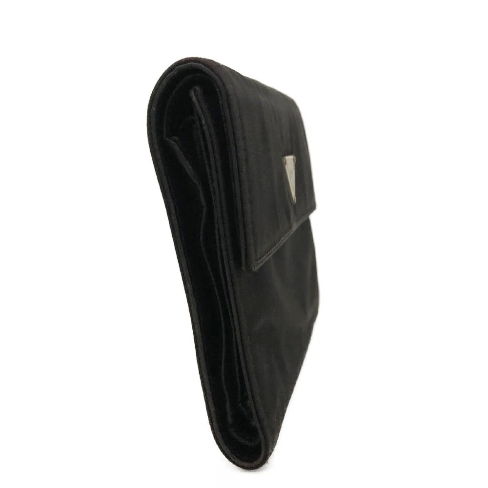 $775 PRADA Tessuto Nylon Logo Plate Trifold Wallet Black