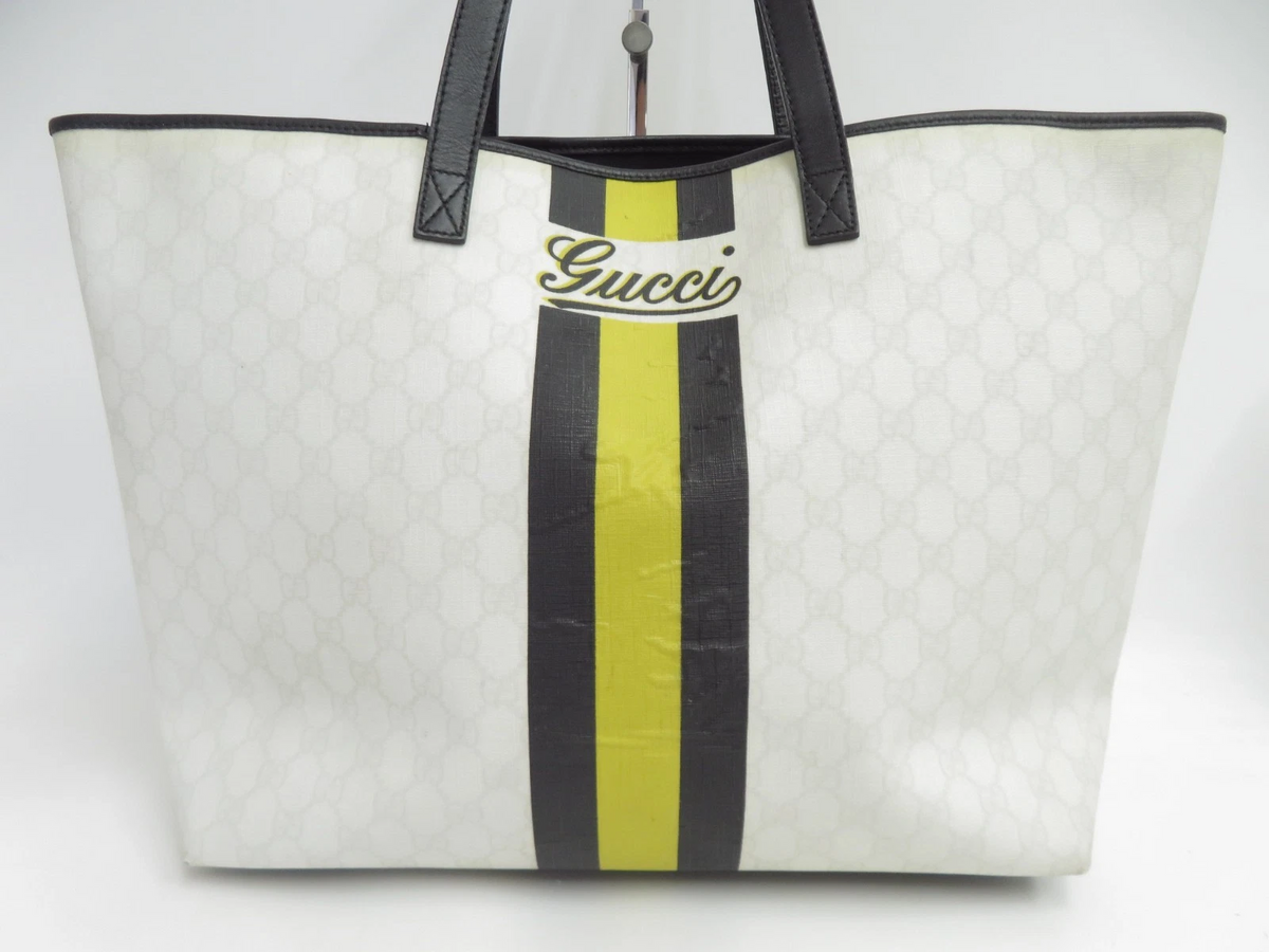 $1190 Gucci Supreme Web Tote with Vintage Gucci Logo - Oatmeal and Neon