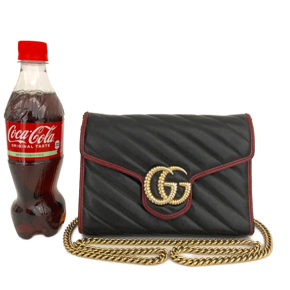 $2100 GUCCI GG Marmont Quilted Leather Chain Shoulder Bag Black