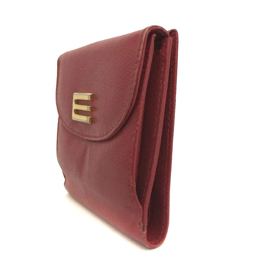 ETRO E Logo Leather Bifold Wallet Purse Red