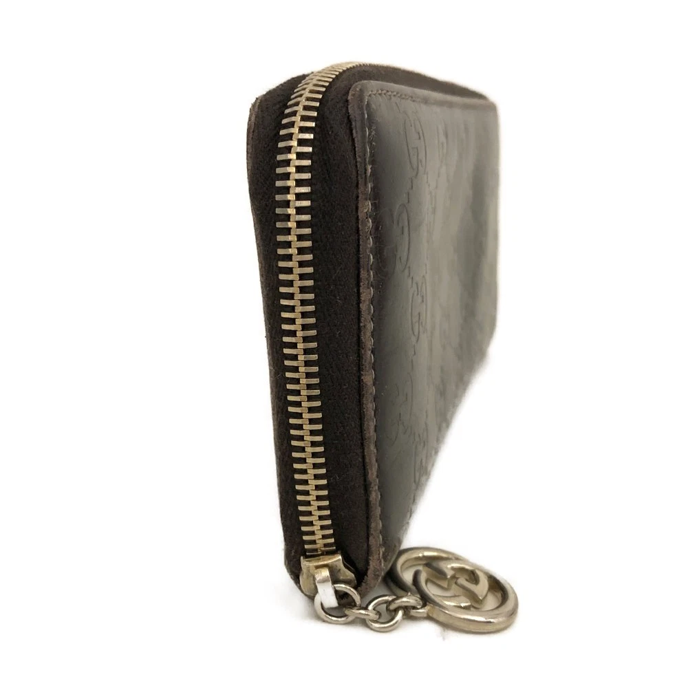 GUCCI Ssima Interlocking G GG Logo Leather Zip Around Long Wallet