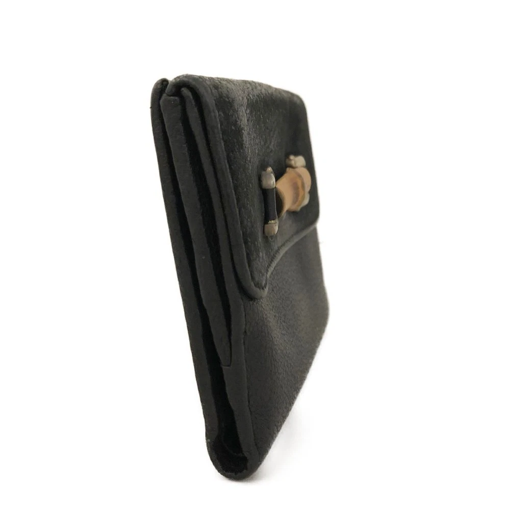 GUCCI Bamboo Leather Bifold Wallet Purse Black