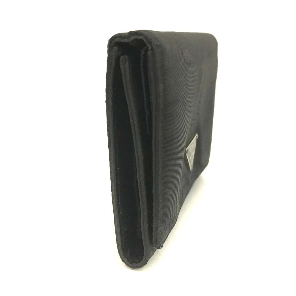 PRADA Logo Plate Nylon Trifold Wallet Black