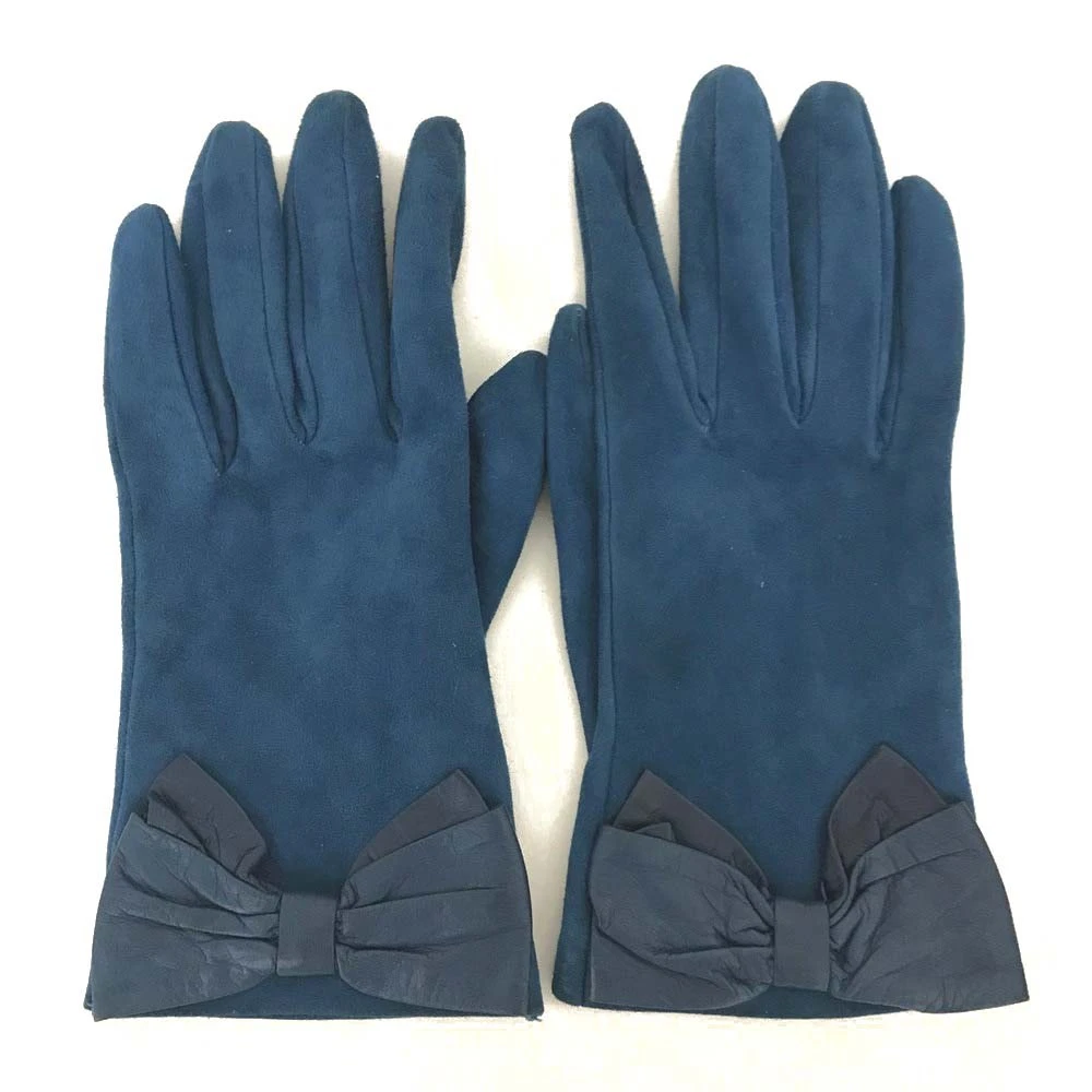 Salvatore Ferragamo Ribbon Leather Gloves Blue