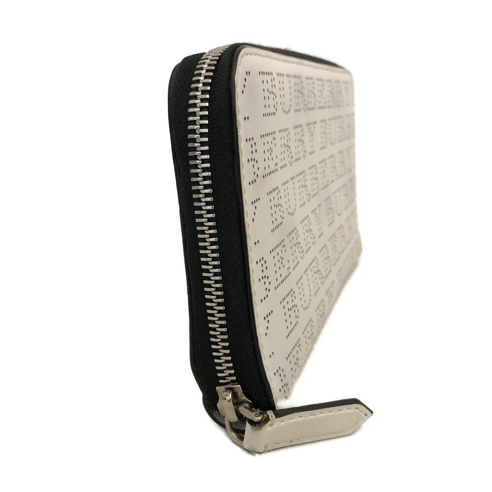 $598 BURBERRY Logo Perforated Leather Zip Around Long Wallet White