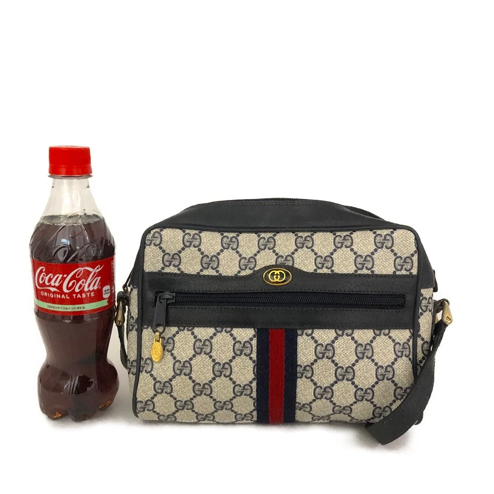 GUCCI GG Logo PVC Webbing Shoulder Bag Navy blue