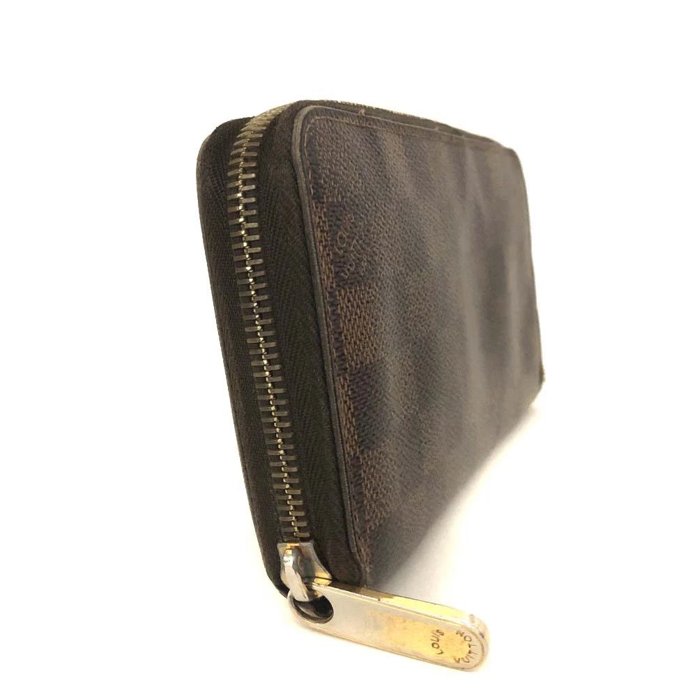 $915 2012 Louis Vuitton Damier Ebene Zippy Zip Around Long Wallet Purse Brown CA0132