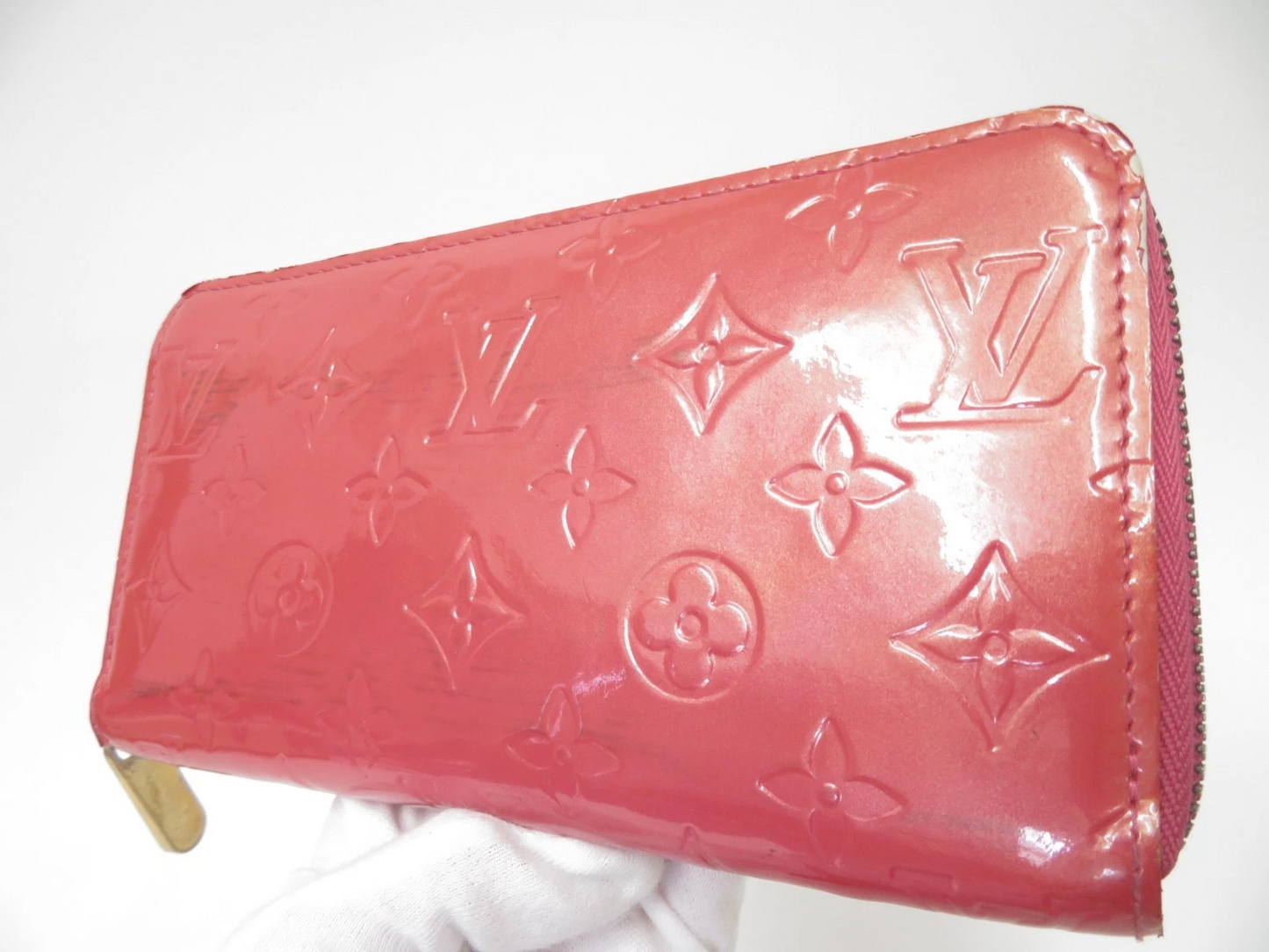 $970 Louis Vuitton Vernis Zippy Wallet Rose Litchi