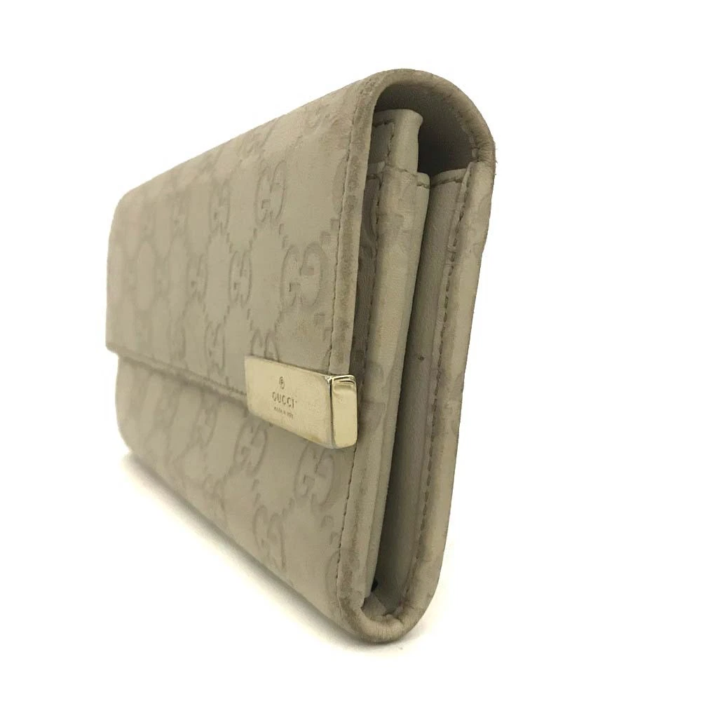 $820 GUCCI GG Logo Leather Long Wallet Ivory Cream