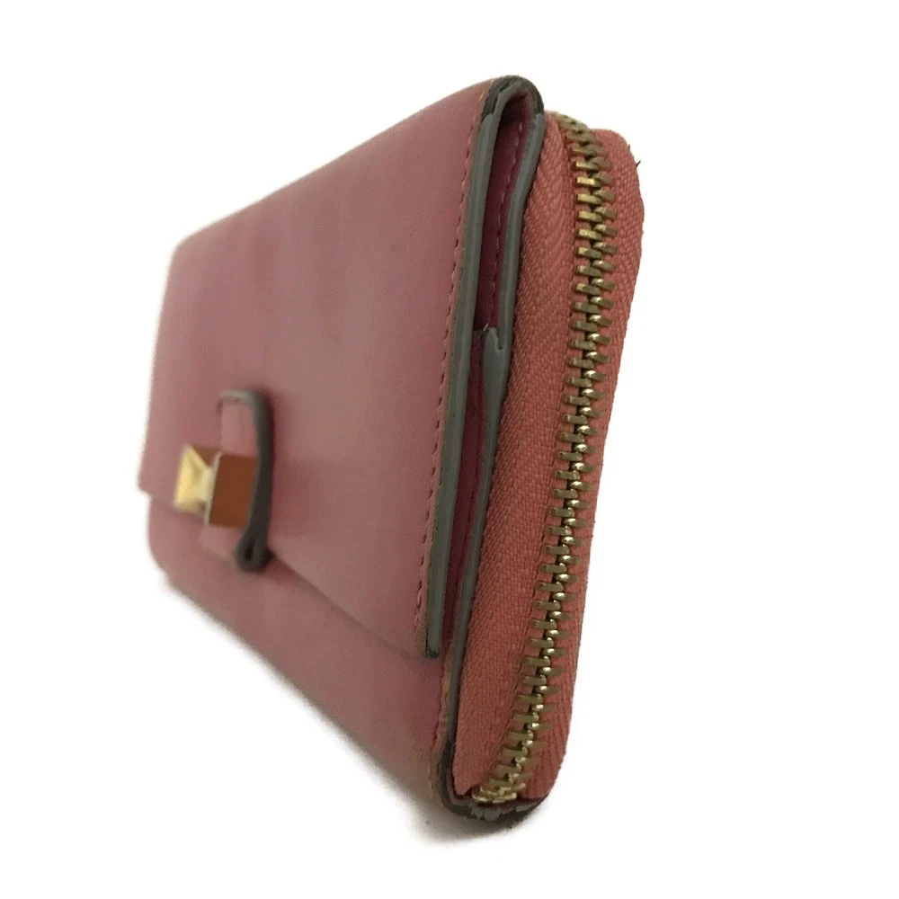 Chloe Ribbon Leather Zippy Long Wallet Purse Pink